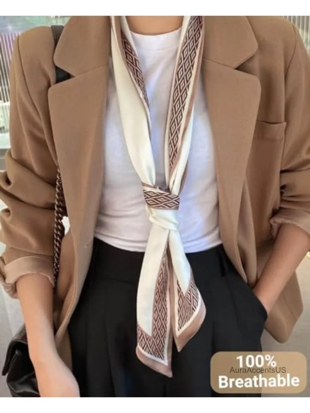 Silky Satin Headscarf Wrap Lightweight Fashion Neck Scarf Handbag Accessory